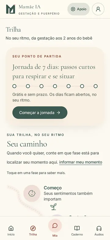 Tela real da Trilha, com o percurso por fase
