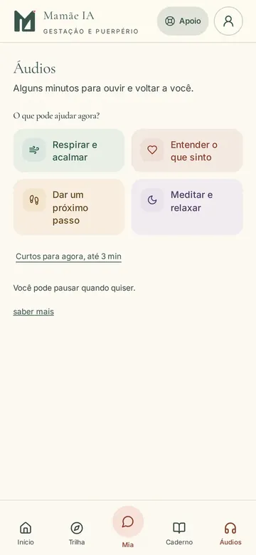Tela real dos áudios e práticas guiadas