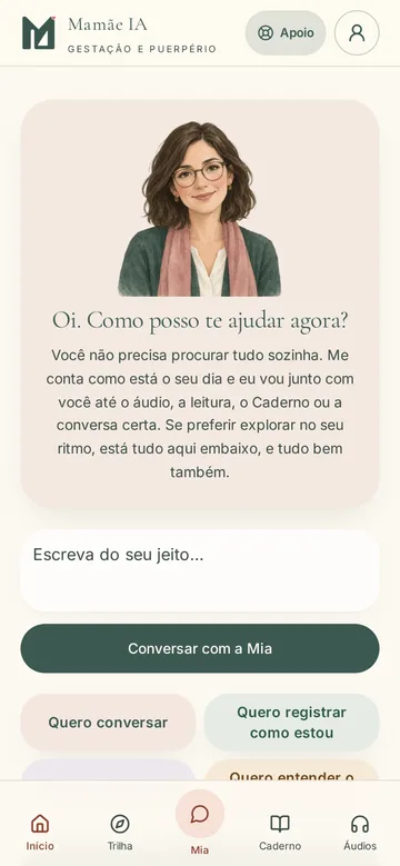 Tela real do início do app Mamãe IA